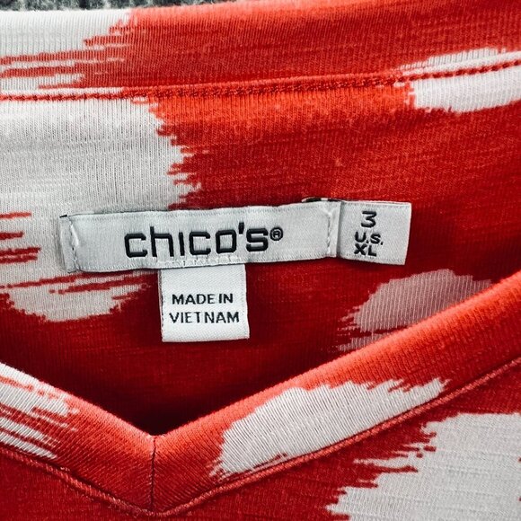 Chicos Womens Top 3 Extra Large Peach White‎ Pullover Short Sleeve Shirt Stretch - Picture 3 of 8